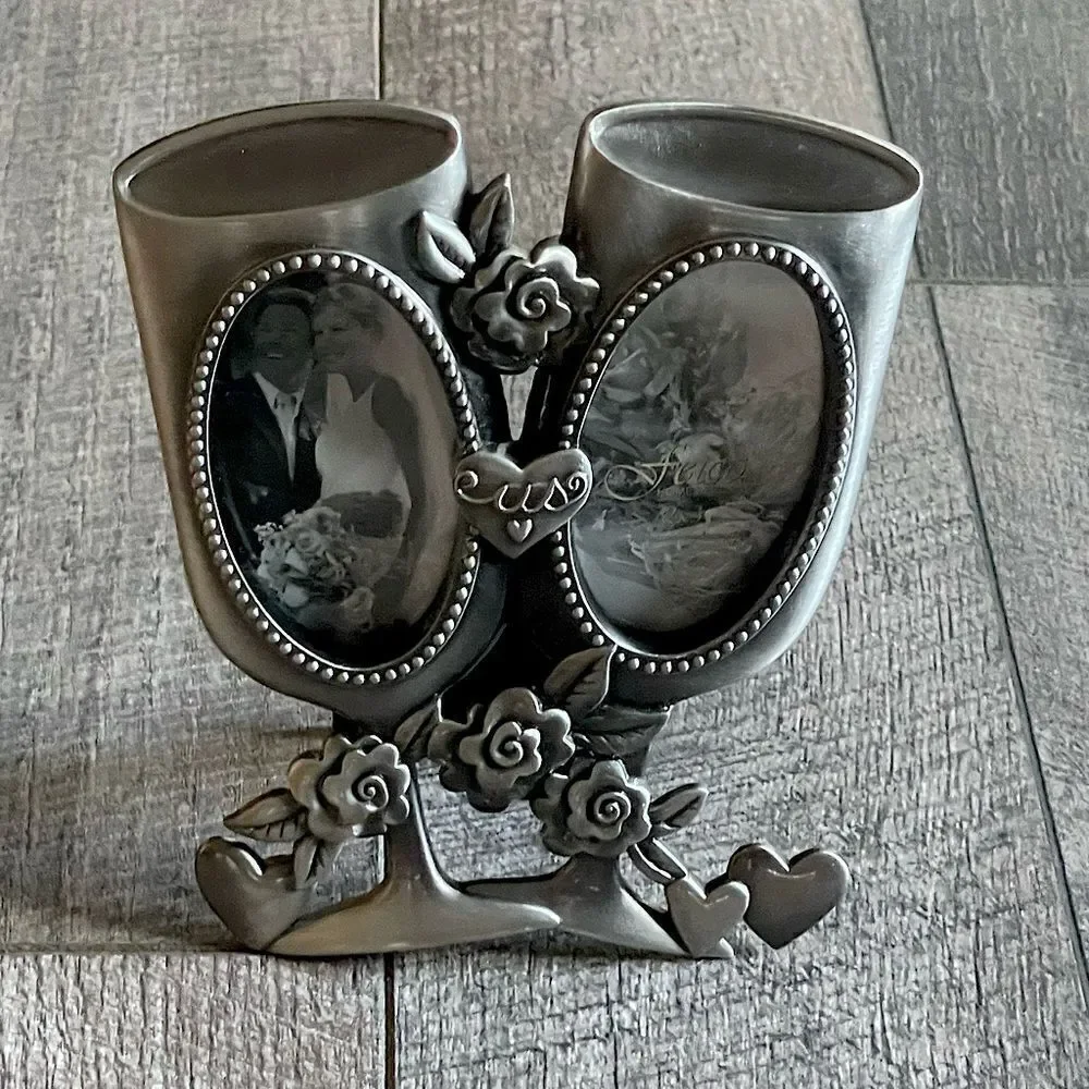 New! Fetco, Metal Champagne Glasses, Picture Frame. 6in. x 5 in. Total.